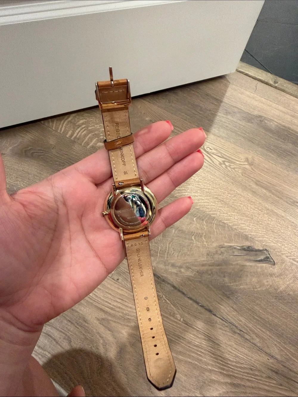 Rebecca Minkoff Leather Stud Watch with Black Dial
